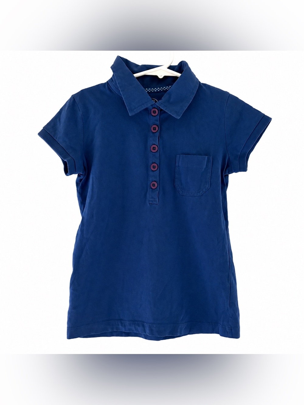 Talbots Kids Collared Polo Shirt Girls 8 Blue Y2K Preppy Pocket School Cotton